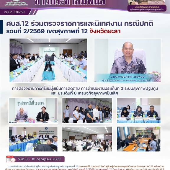 ศบส.12 ร่วมตรวจราชการและนิเทศงาน กรณีปกติ รอบที่ 2/2569 เขตสุขภาพที่ 12 จังหวัดยะลา