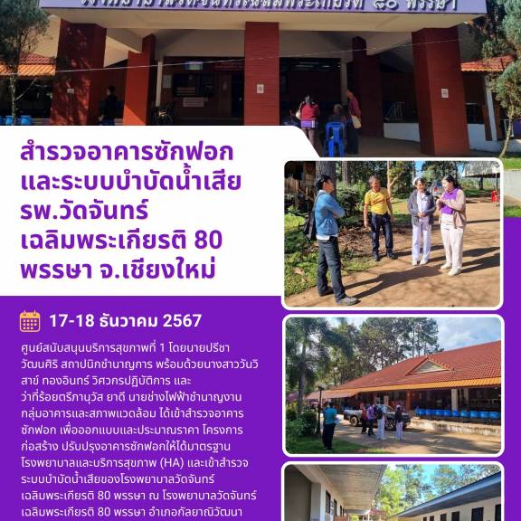 สำรวจอาคารซักฟอกและระบบบำบัดน้ำเสีย รพ.วัดจันทร์เฉลิมพระเกียรติ 80 พรรษา จ.เชียงใหม่