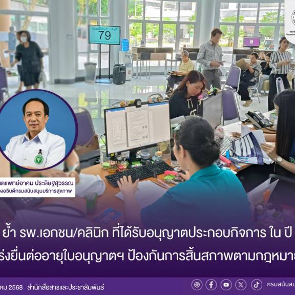 สบส. ย้ำสถานพยาบาลเอกชนที่ได้รับอนุญาตประกอบกิจการใน ปี 2558 เร่งยื่น ต่ออายุใบอนุญาตฯ ป้องกันการสิ้นสภาพตามกฎหมาย 