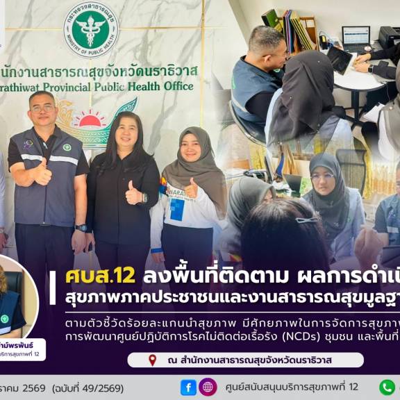 ศบส.12 ลงพื้นที่ติดตาม ผลการดำเนินงานสุขภาพภาคประชาชนและงานสาธารณสุขมูลฐานยั่งยืน จังหวัดนราธิวาส