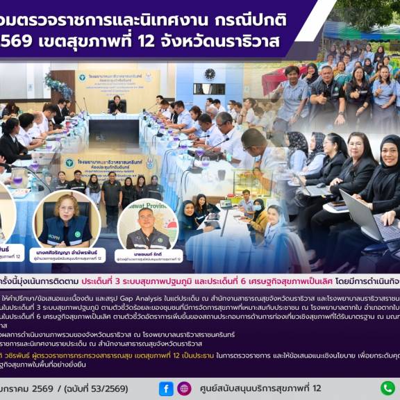 ศบส.12 ร่วมตรวจราชการและนิเทศงาน กรณีปกติ  รอบที่ 1/2569 เขตสุขภาพที่ 12 จังหวัดนราธิวาส 
