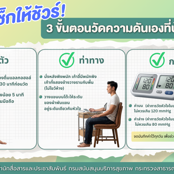 เช็กให้ชัวร์! 3 ขั้นตอนวัดความดันเองที่บ้าน 